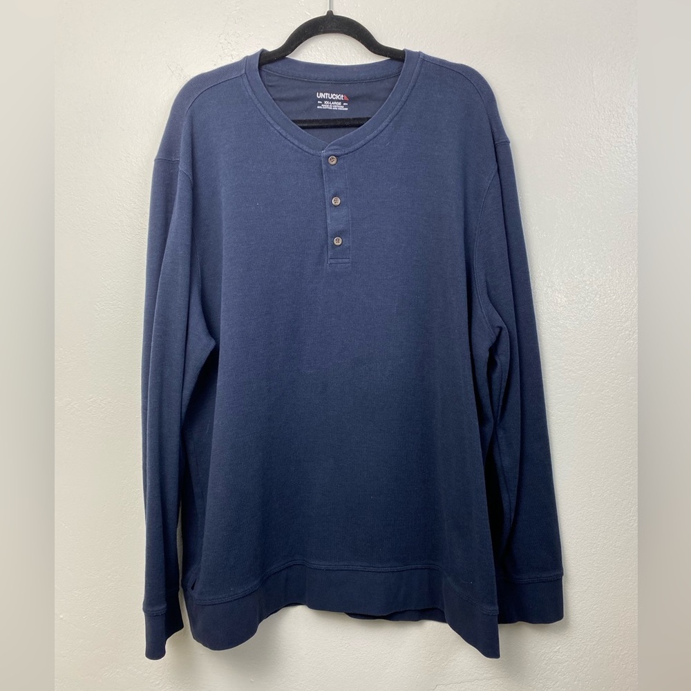 UNTUCKit Veneroso Navy Blue Long Sleeve Knit Sweater Shirt Men’s XXL